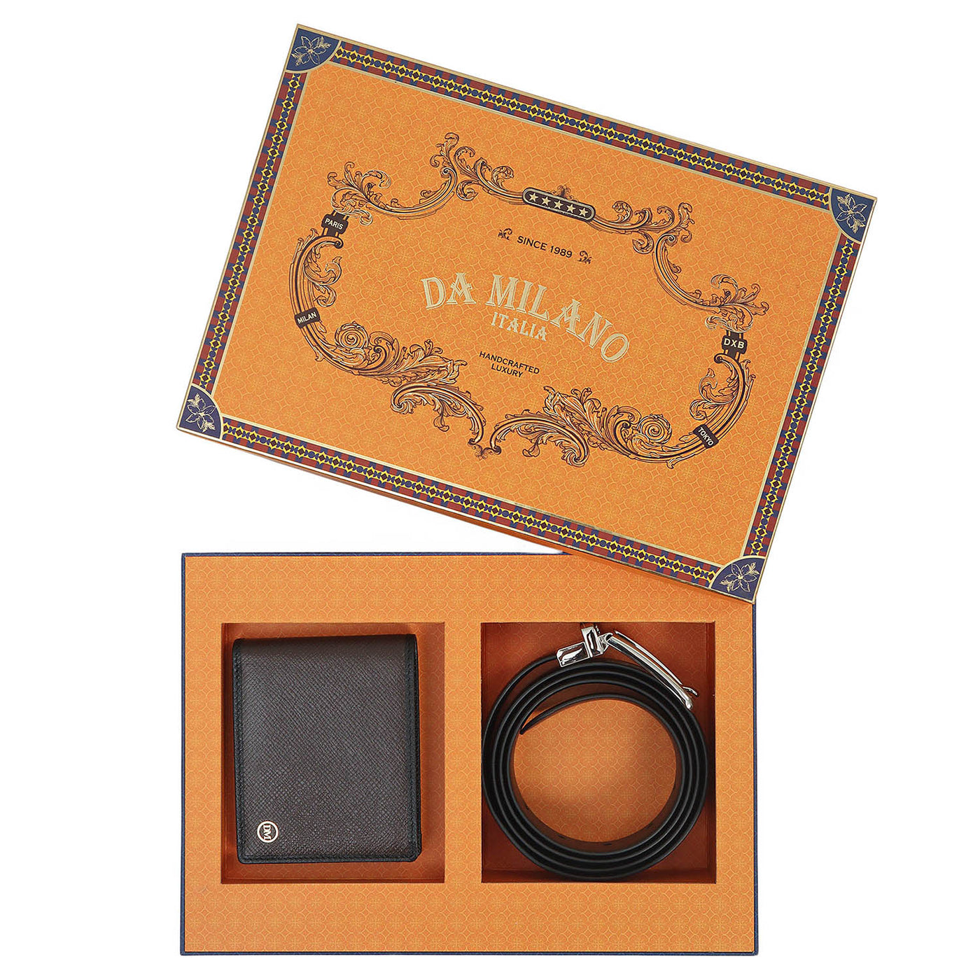 Chocolate Saffiano Franzy Leather Mens Wallet & Belt Gift Set
