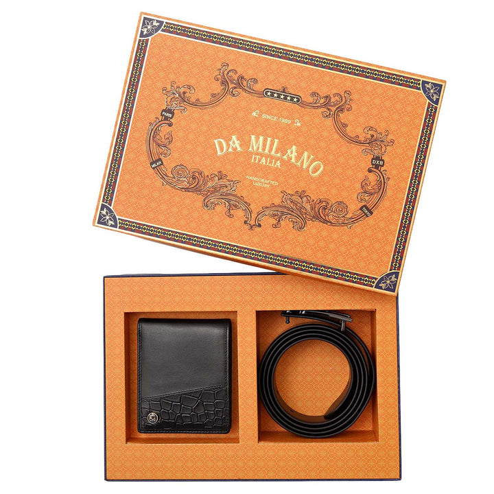Plain Leather Men's Gift Set - Black