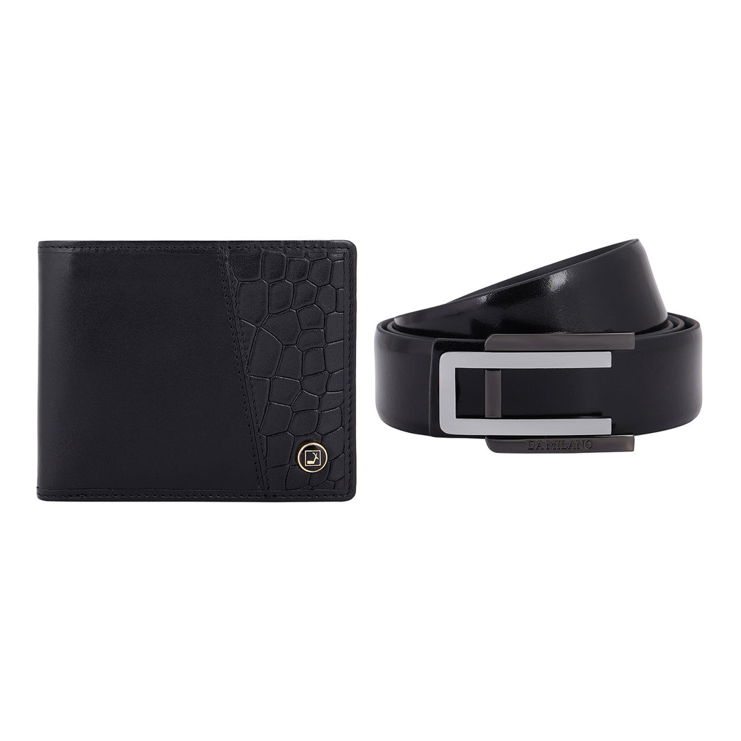 Plain Leather Men's Gift Set - Black