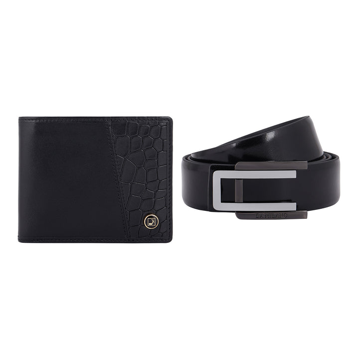 Plain Leather Men's Gift Set - Black