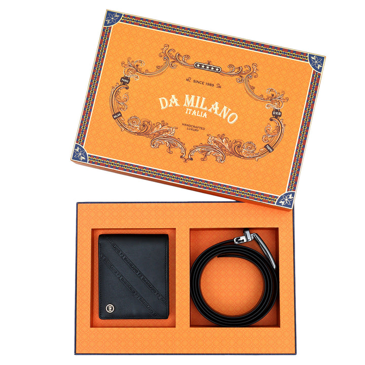 Black Plain Leather Mens Wallet & Belt Gift Set