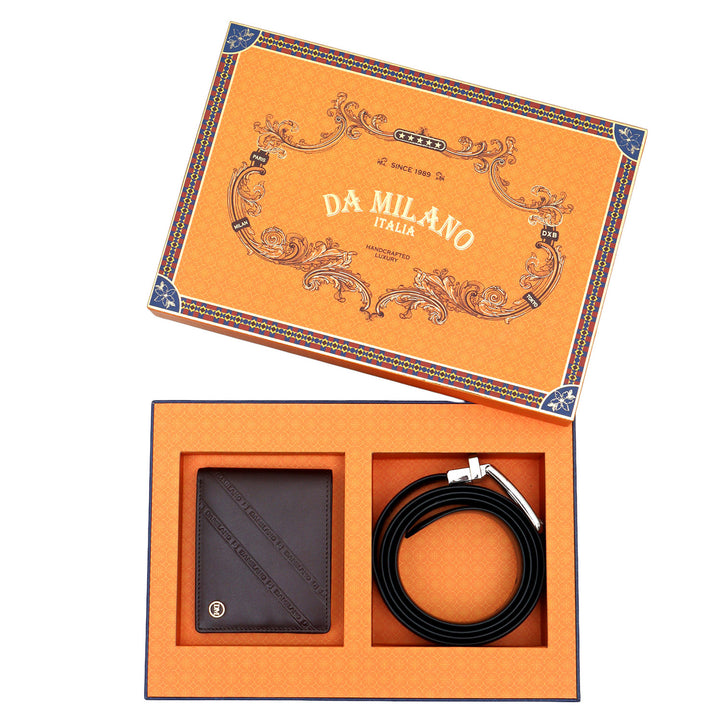 Brown Plain Leather Mens Wallet & Belt Gift Set