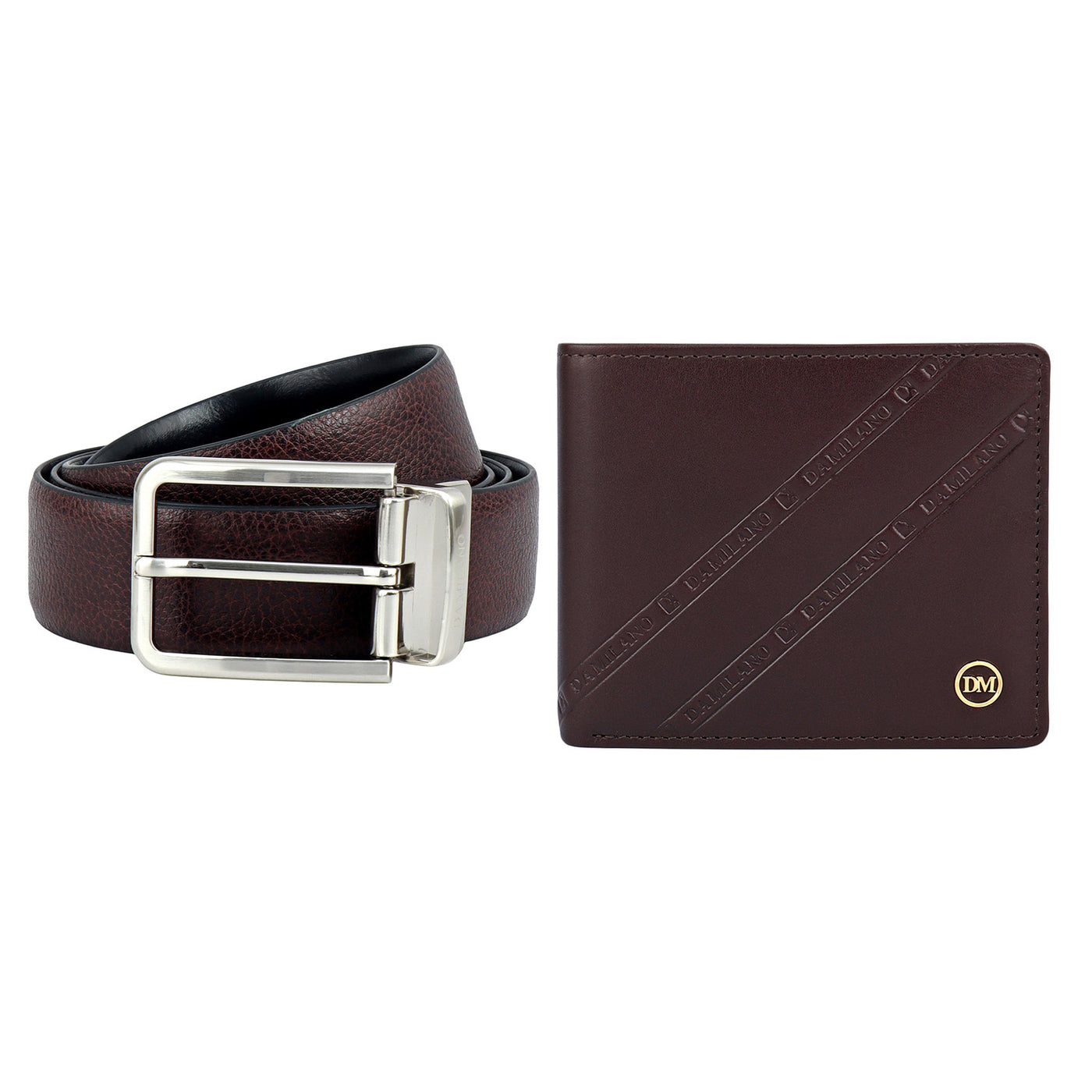 Brown Plain Leather Mens Wallet & Belt Gift Set