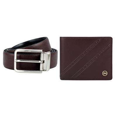 Brown Plain Leather Mens Wallet & Belt Gift Set