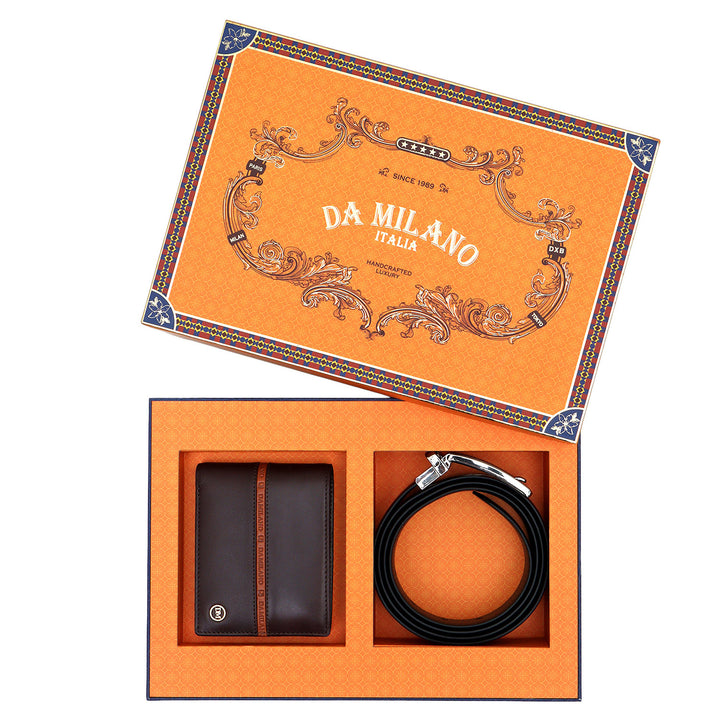 Brown Plain Leather Mens Wallet & Belt Gift Set