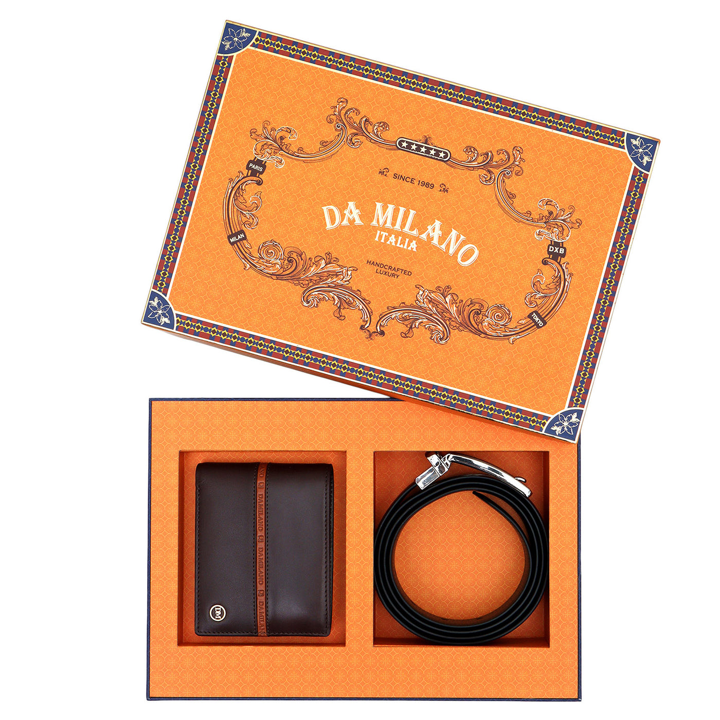 Brown Plain Leather Mens Wallet & Belt Gift Set