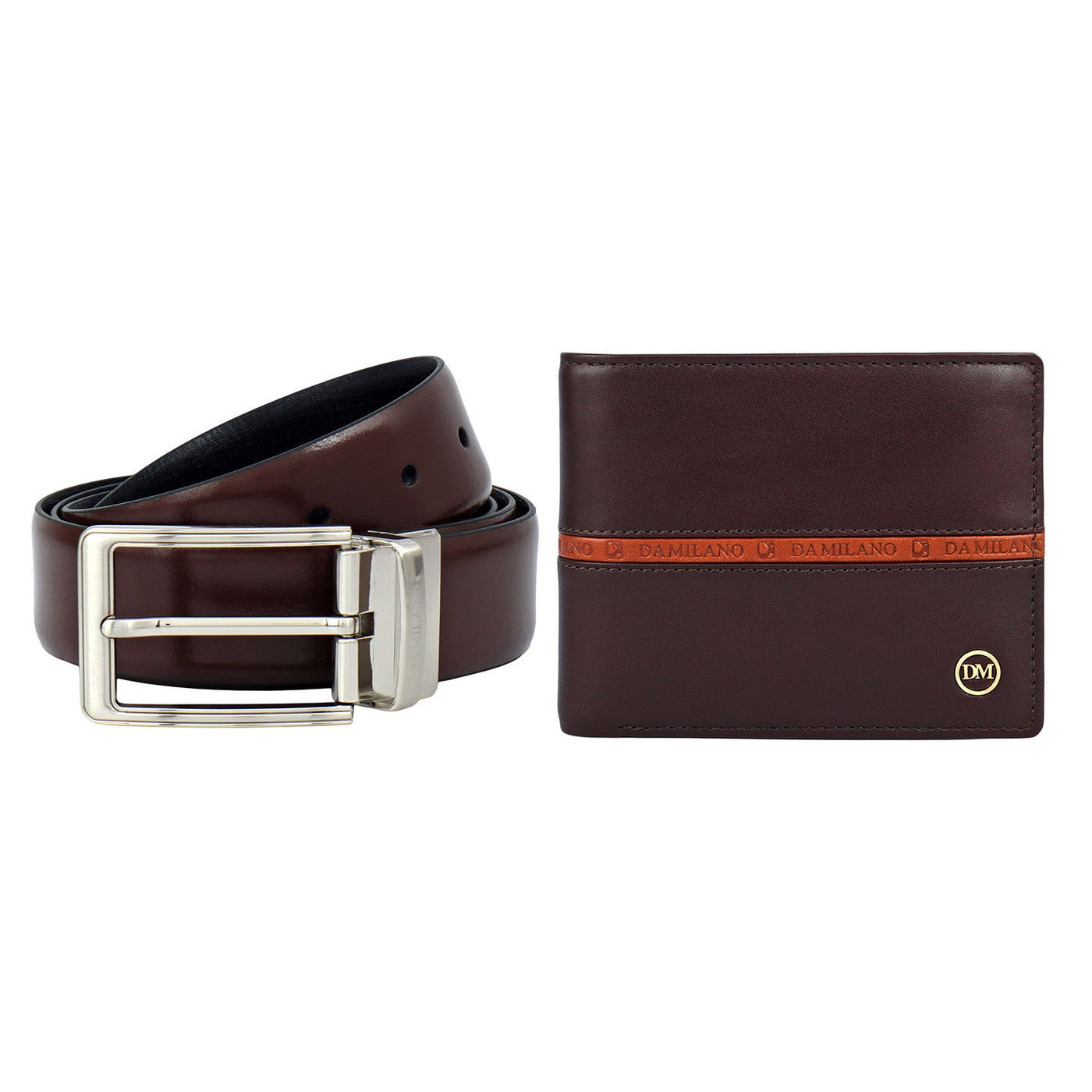 Brown Plain Leather Mens Wallet & Belt Gift Set