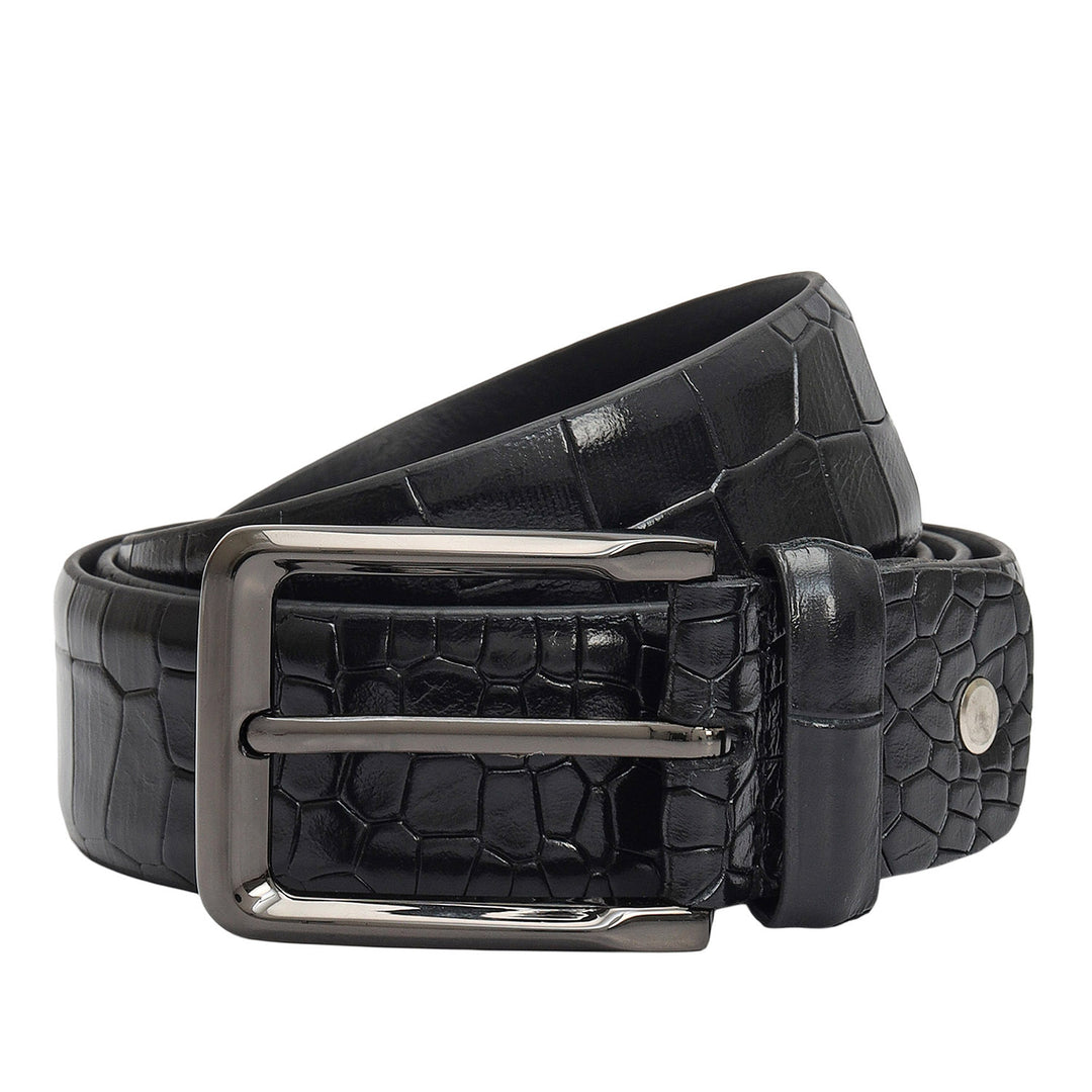 Black Croco Franzy Leather Mens Wallet & Belt Gift Set
