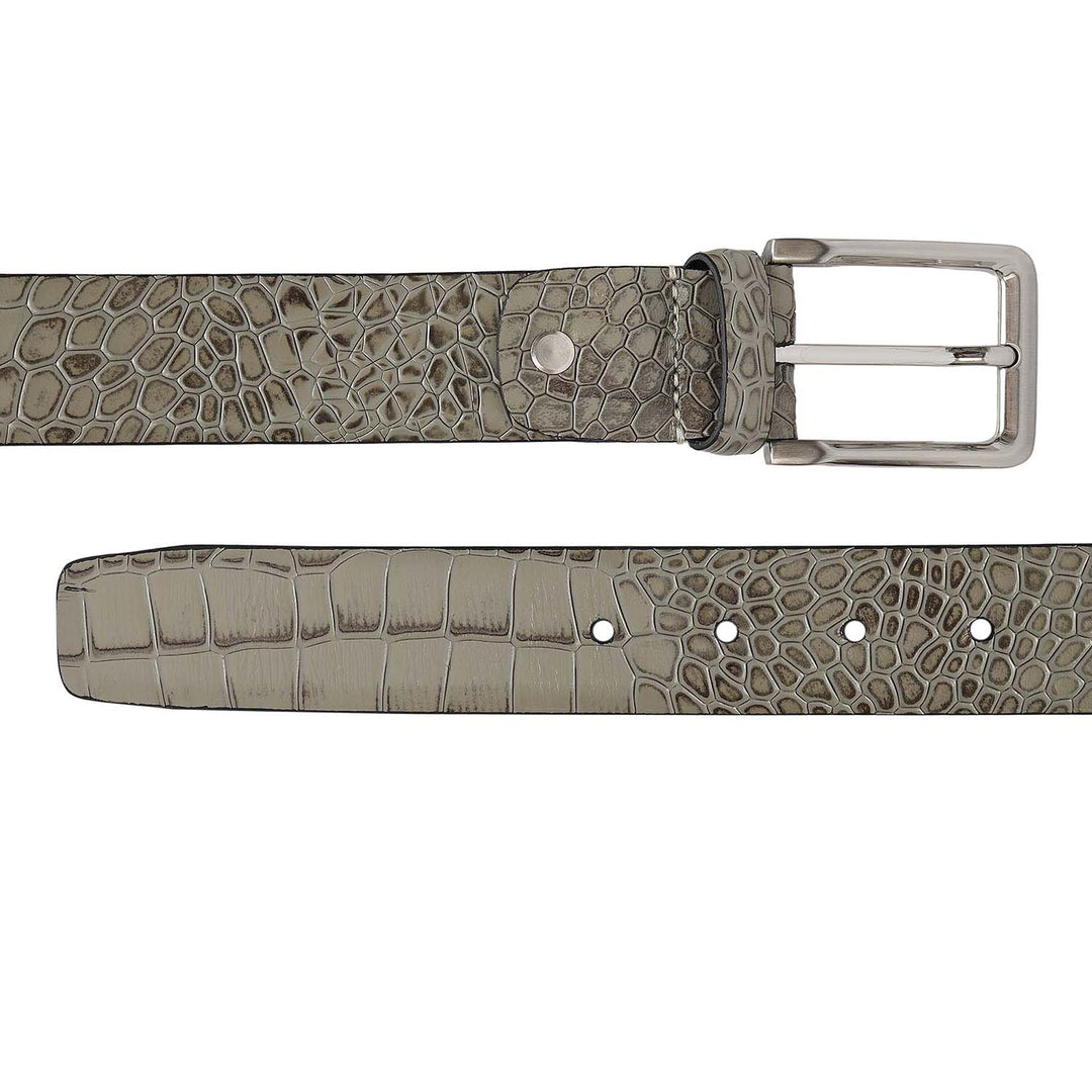 Stone Grey Croco Franzy Leather Mens Wallet & Belt Gift Set