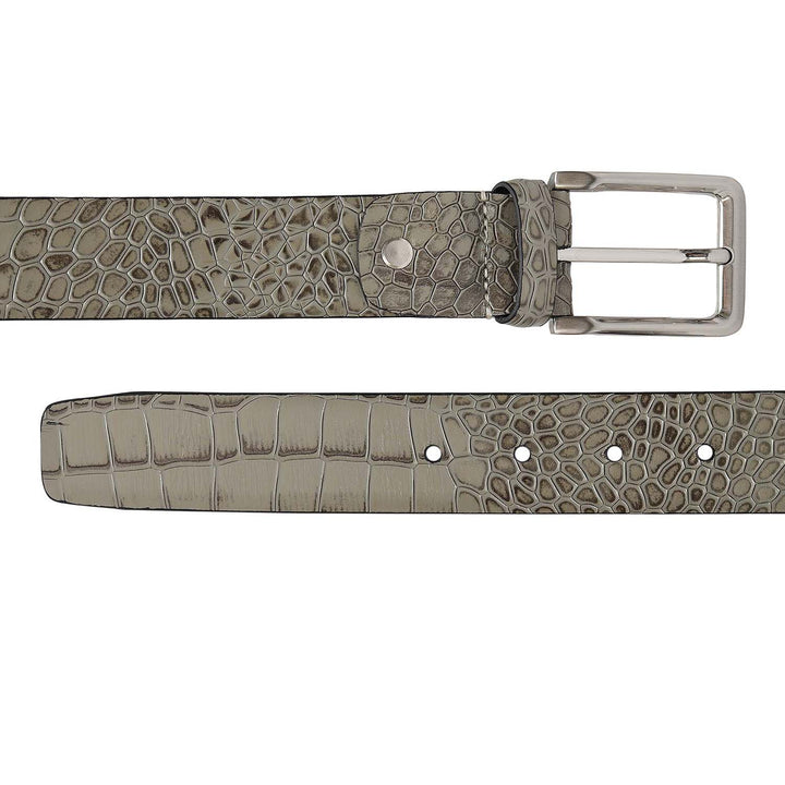 Stone Grey Croco Franzy Leather Mens Wallet & Belt Gift Set