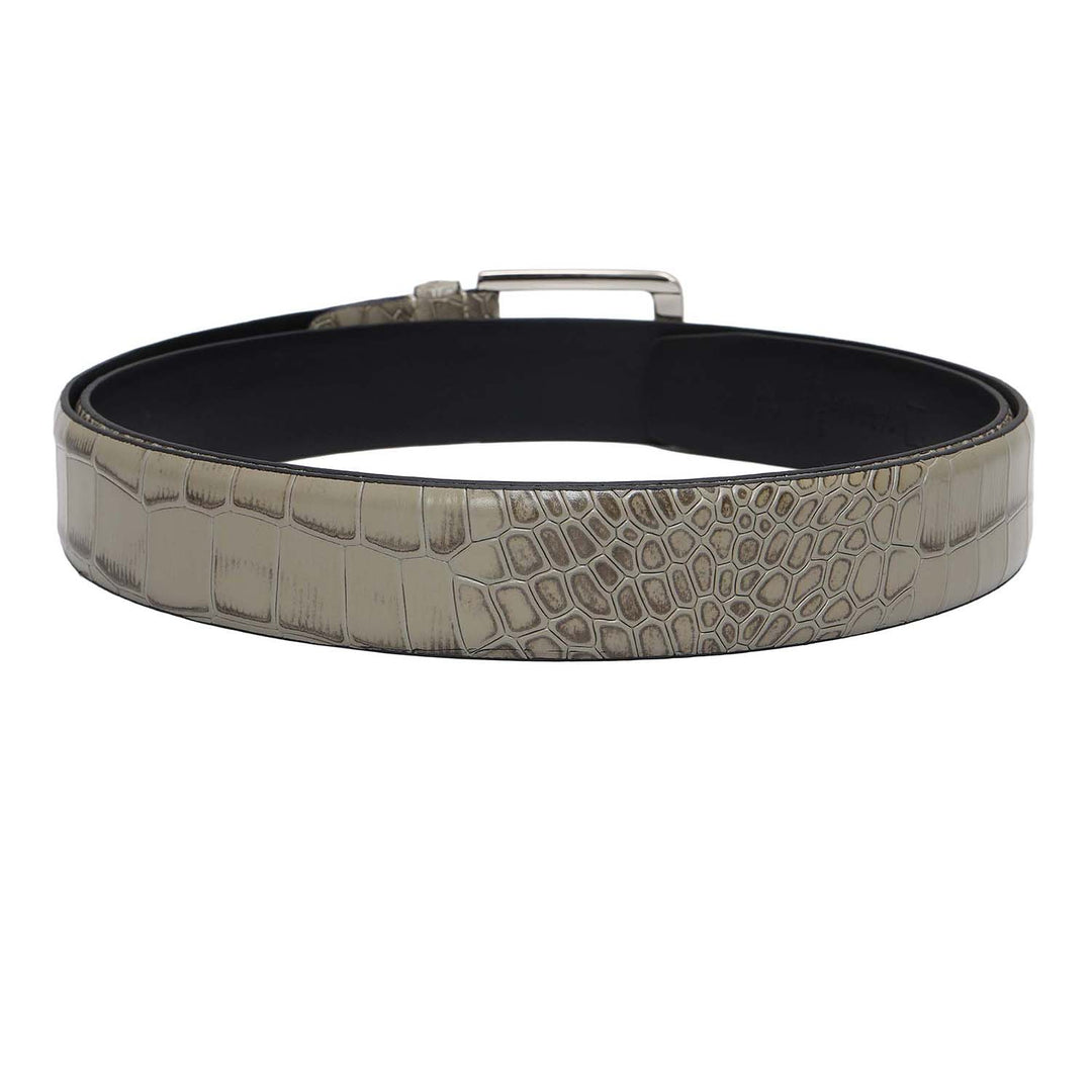 Stone Grey Croco Franzy Leather Mens Wallet & Belt Gift Set