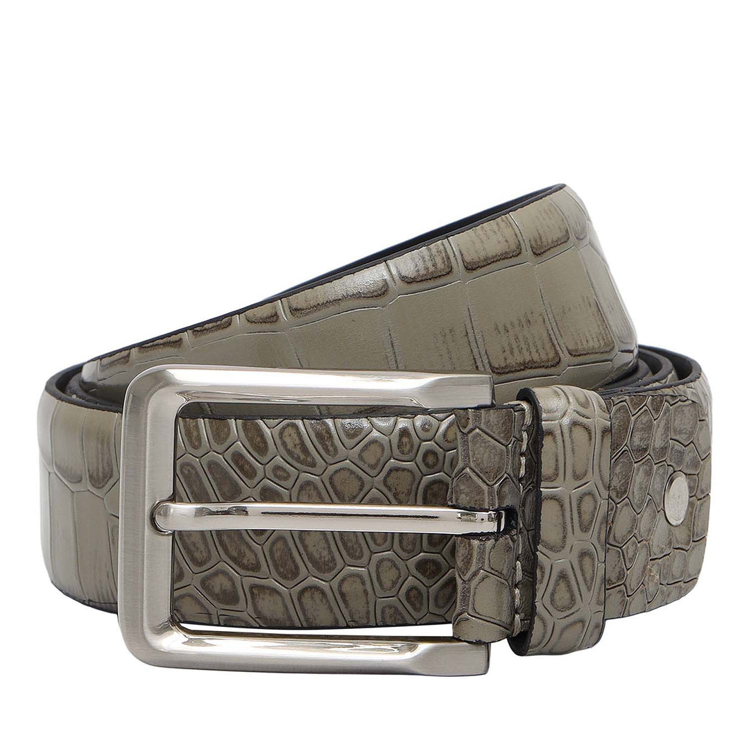 Stone Grey Croco Franzy Leather Mens Wallet & Belt Gift Set