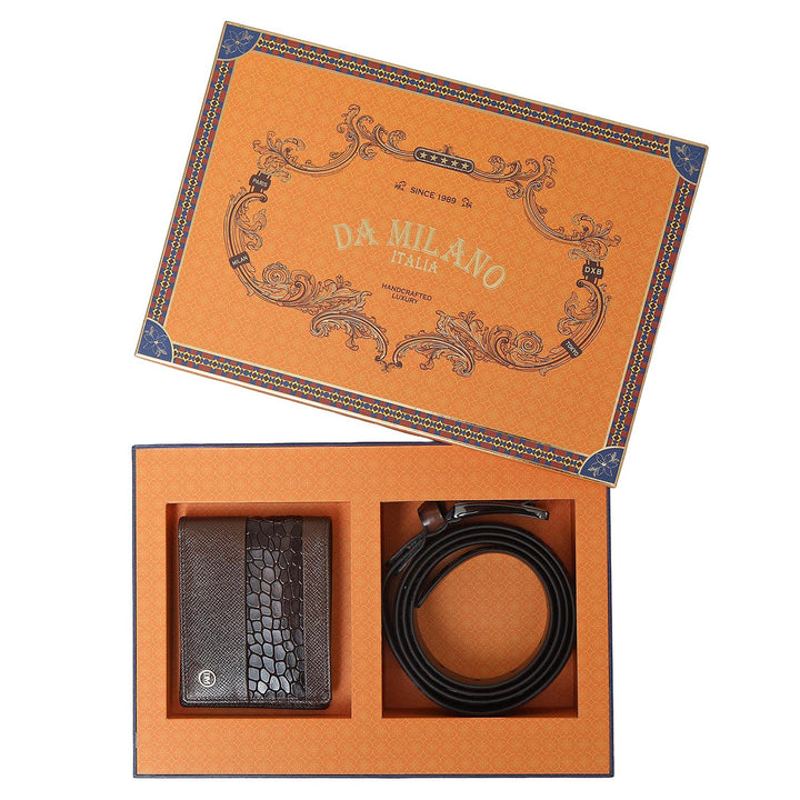 Walnut Croco Franzy Leather Mens Wallet & Belt Gift Set