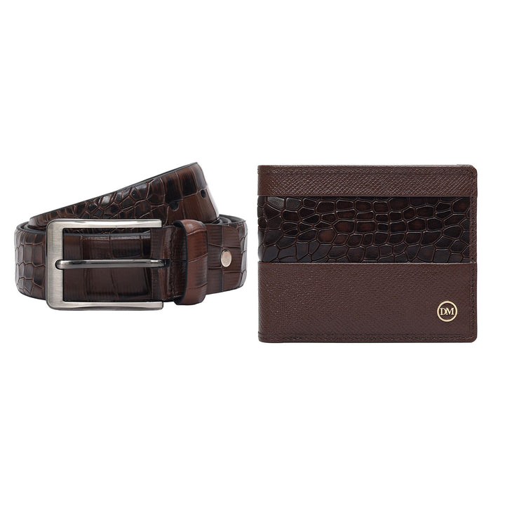 Walnut Croco Franzy Leather Mens Wallet & Belt Gift Set