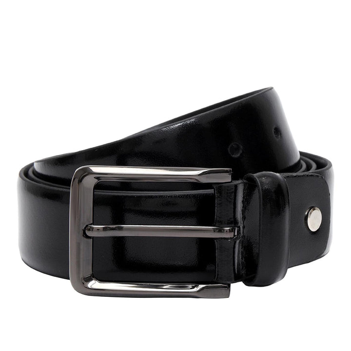 Black Plain Leather Mens Wallet & Belt Gift Set