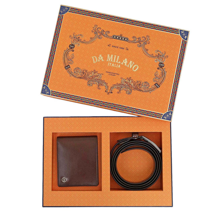 Brown Plain Leather Mens Wallet & Belt Gift Set