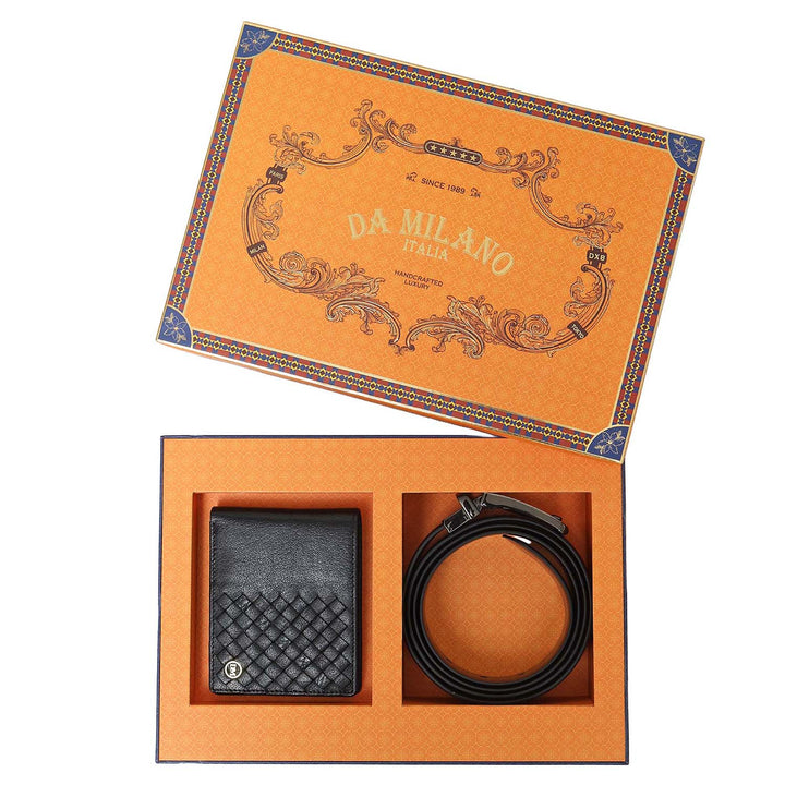 Black Mat Plain Leather Mens Wallet & Belt Gift Set