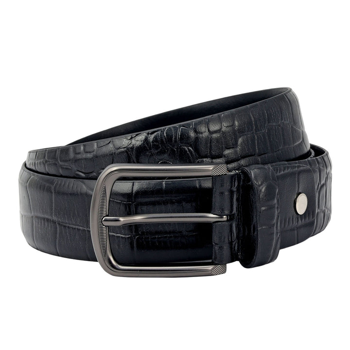 Black Croco Leather Mens Wallet & Belt Gift Set