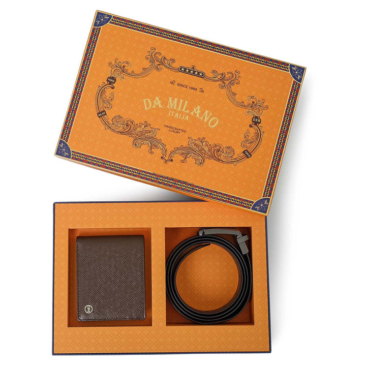 Walnut Saffiano Franzy Leather Mens Wallet & Belt Gift Set
