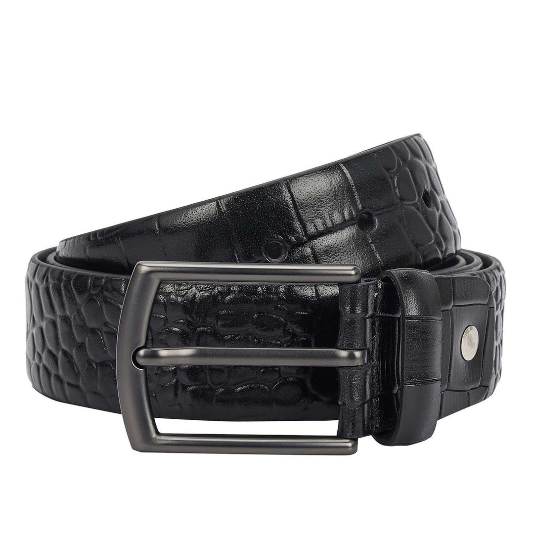 Black Croco Leather Mens Wallet & Belt Gift Set