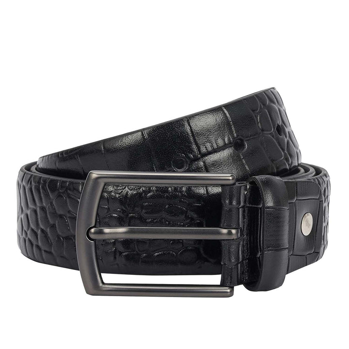 Black Croco Leather Mens Wallet & Belt Gift Set