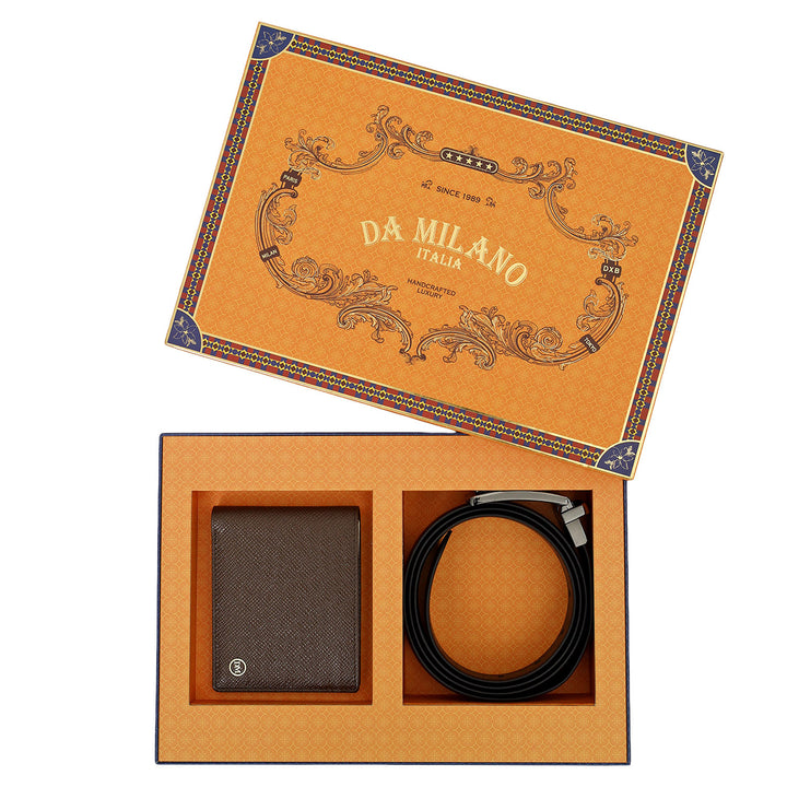 Walnut Saffiano Franzy Leather Mens Wallet & Belt Gift Set