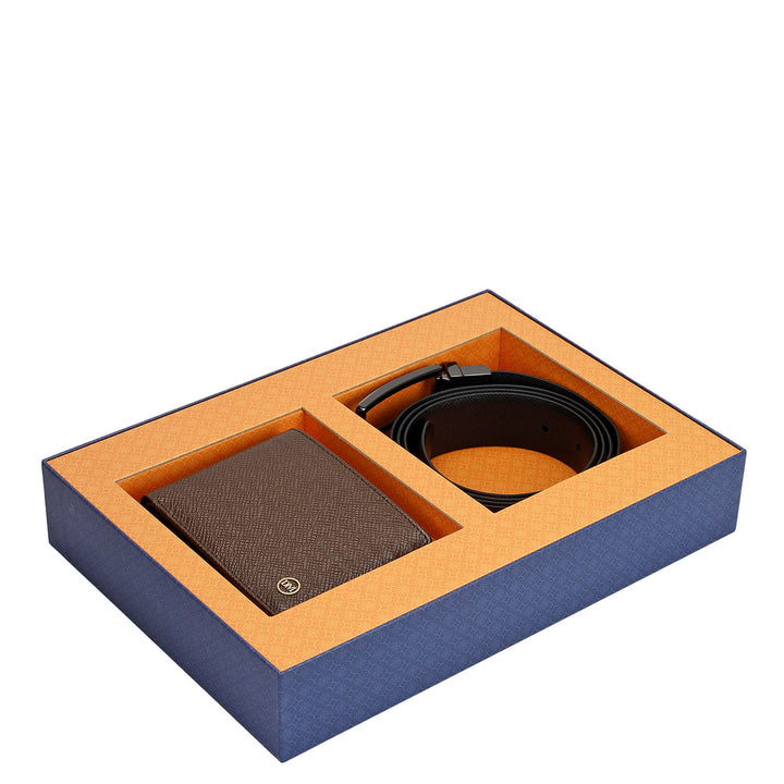 Walnut Saffiano Franzy Leather Mens Wallet & Belt Gift Set