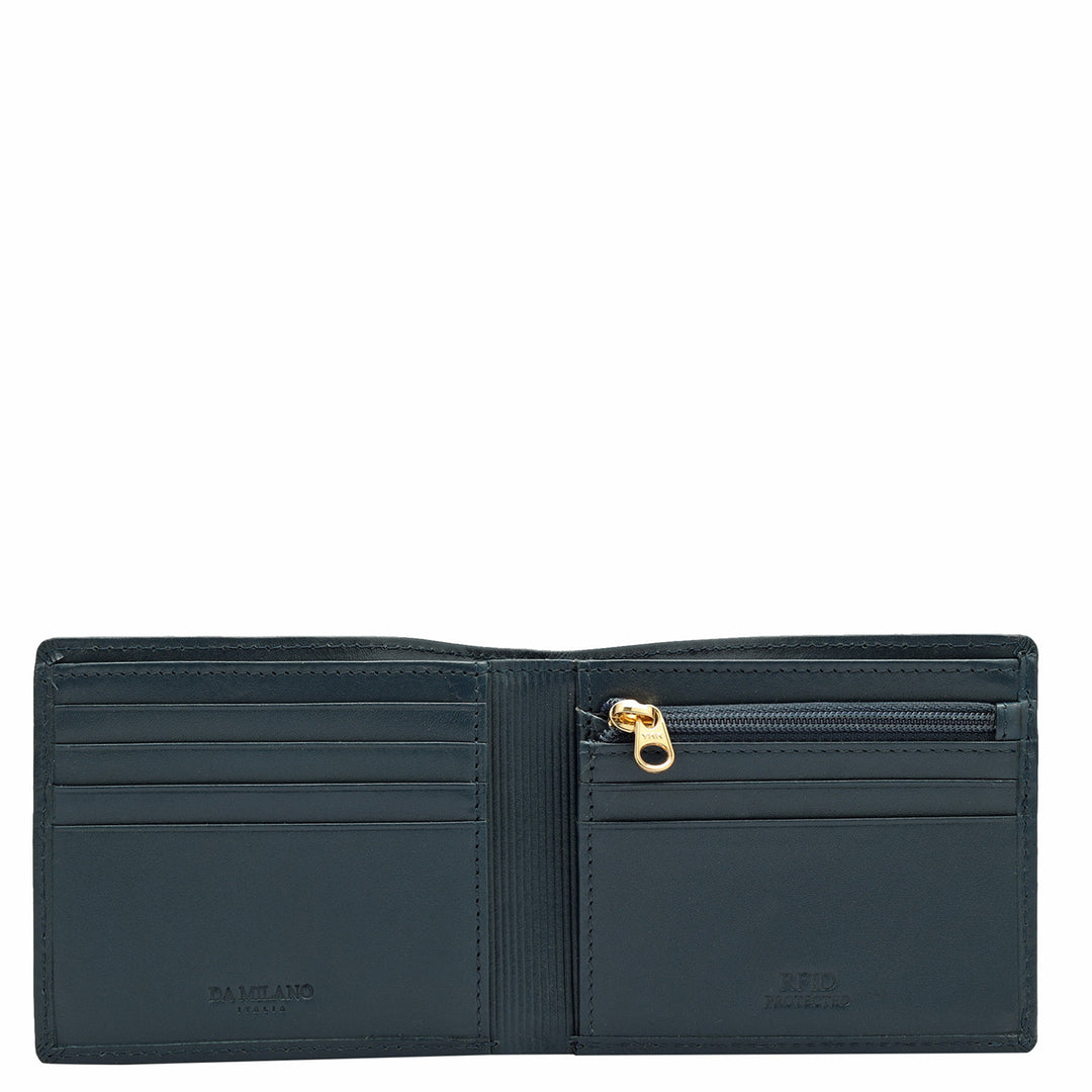 Navy Blue & Black Plain Leather Mens Wallet & Belt Gift Set