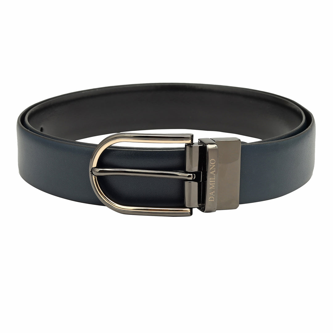 Navy Blue & Black Plain Leather Mens Wallet & Belt Gift Set