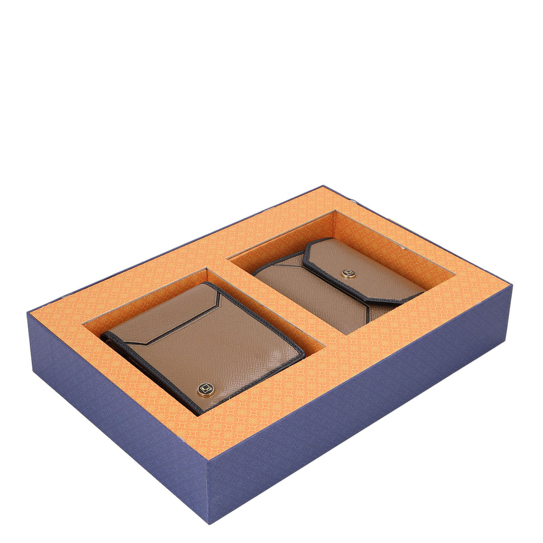 Saffiano Leather His & Her Gift Set - Cafe