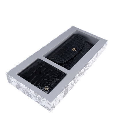 Black Croco Leather Ladies & Mens Wallet Gift Set