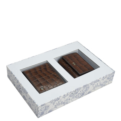 Brown Croco Mens & Ladies Wallet Gift Set