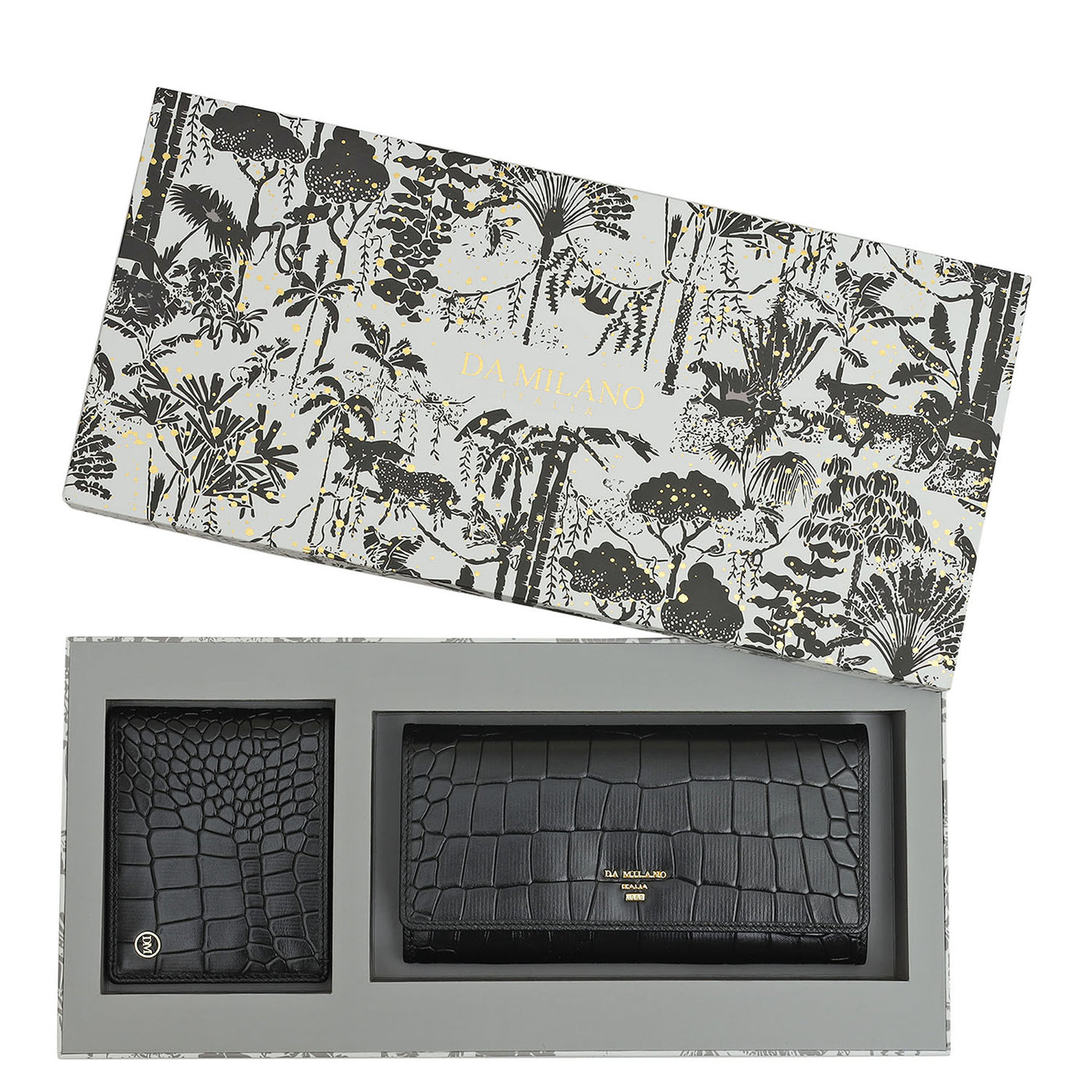 Black Croco Leather Mens & Ladies Wallet Gift Set