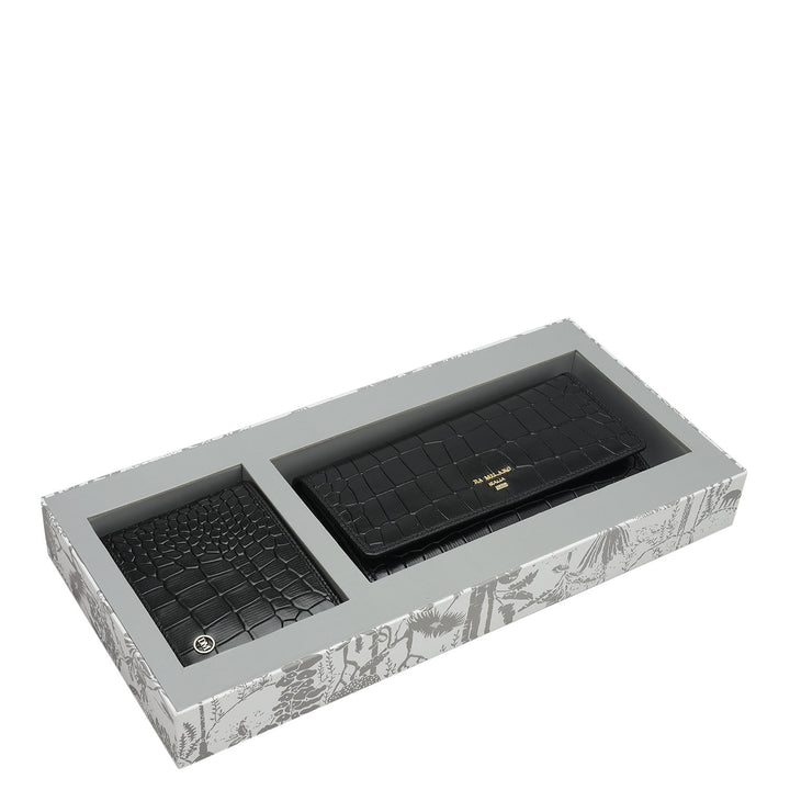Black Croco Leather Mens & Ladies Wallet Gift Set