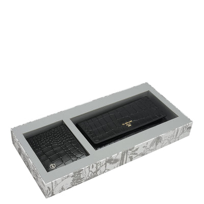 Black Croco Leather Mens & Ladies Wallet Gift Set