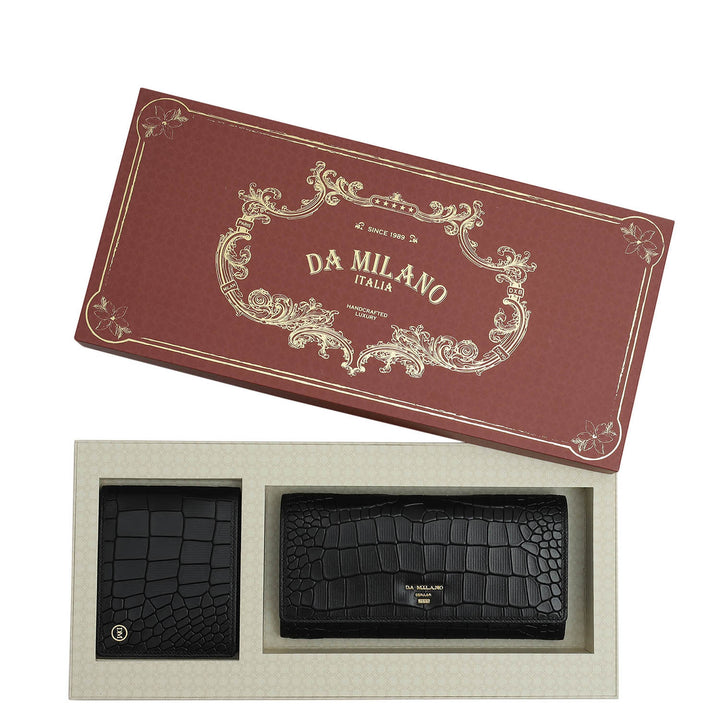 Black Croco Leather Mens & Ladies Wallet Gift Set