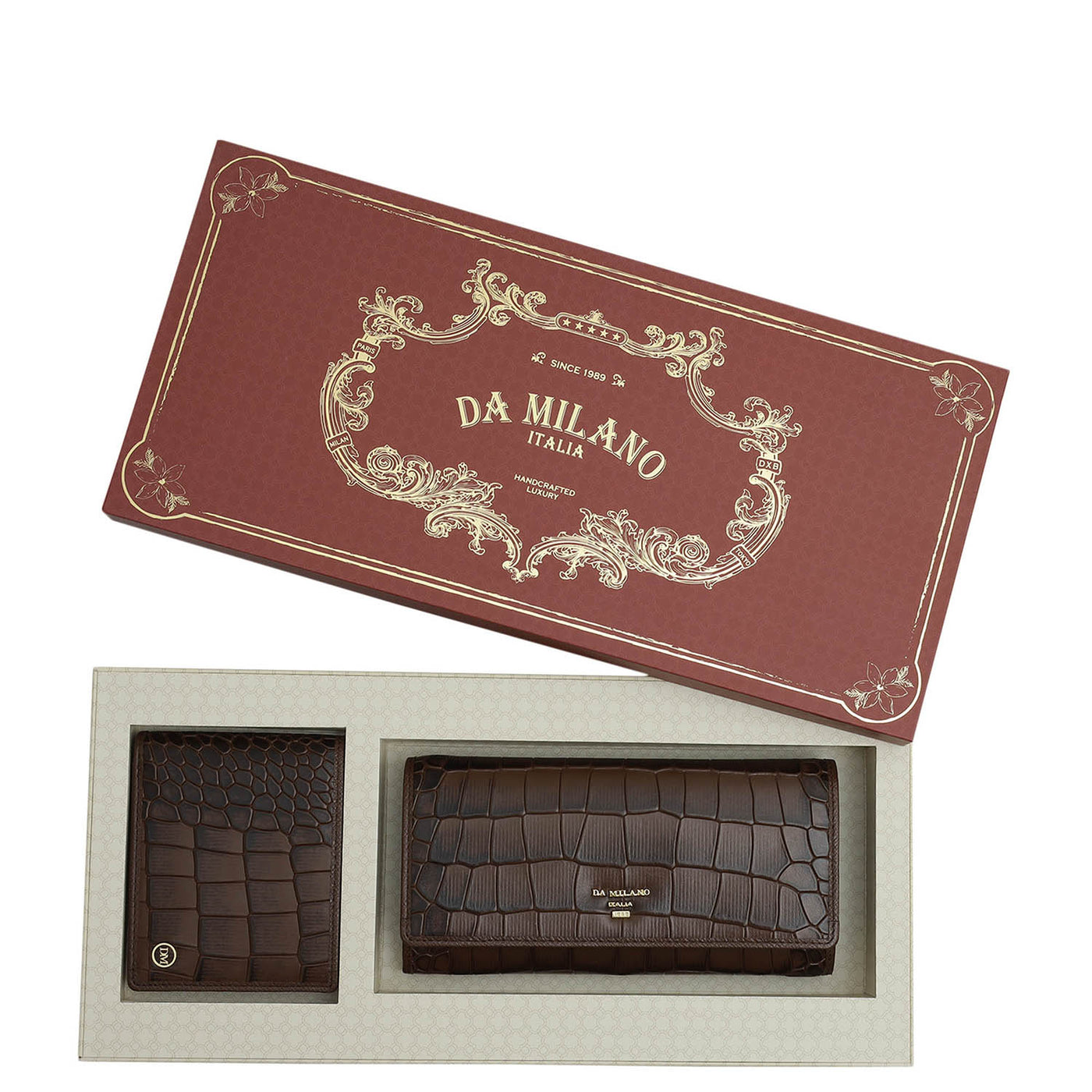 Brown Croco Leather Mens & Ladies Wallet Gift Set