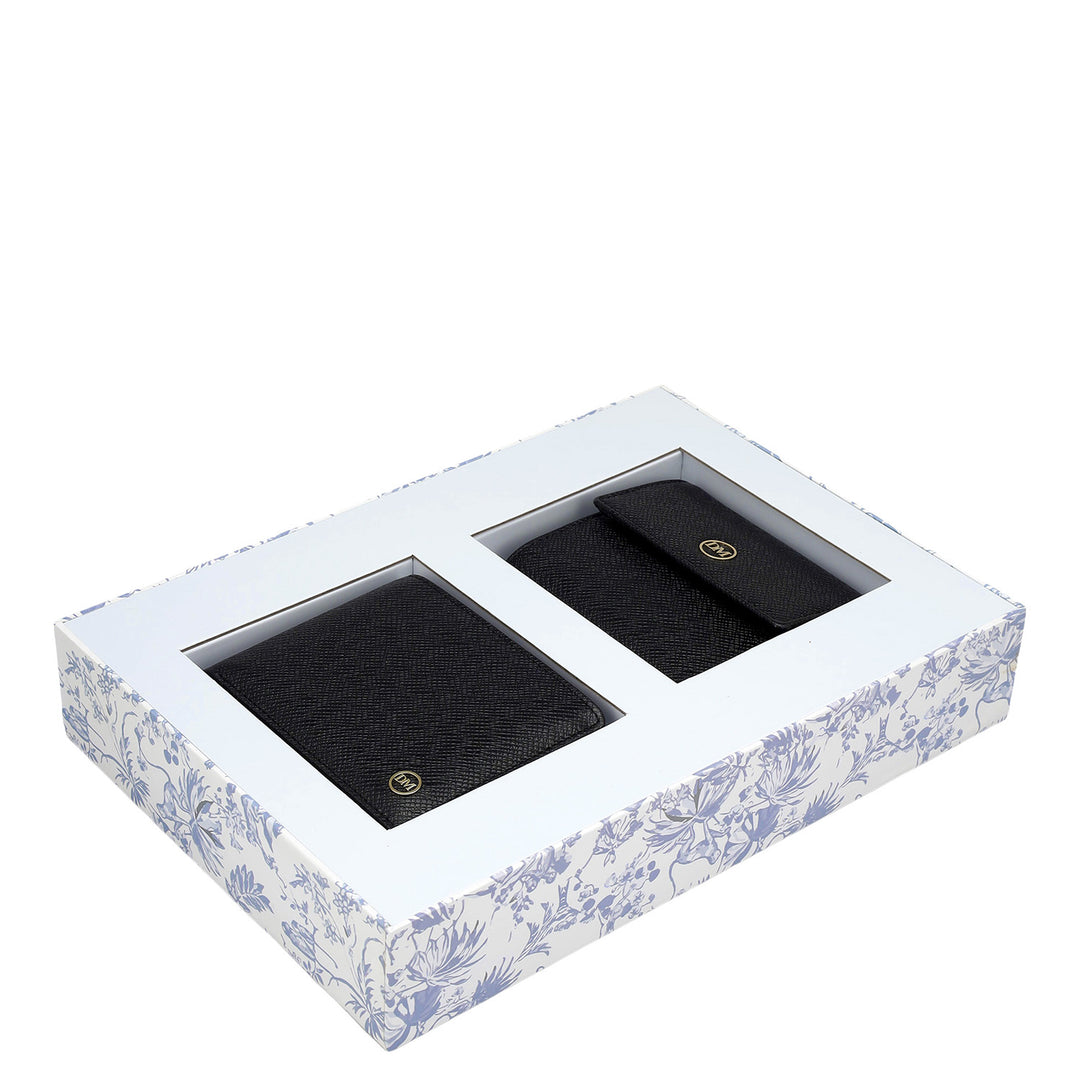 Black Franzy Leather Mens & Ladies Wallet Gift Set