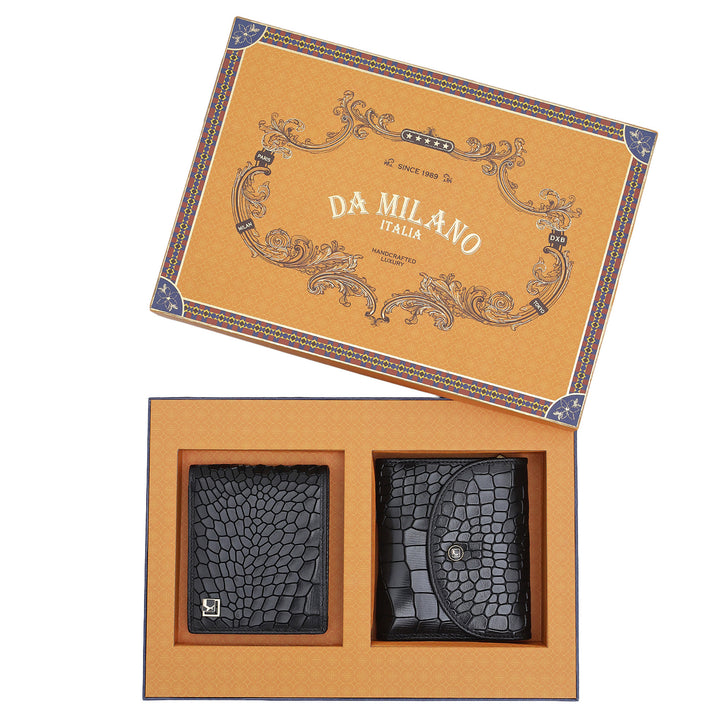 Black Croco Leather Mens & Ladies Wallet Gift Set
