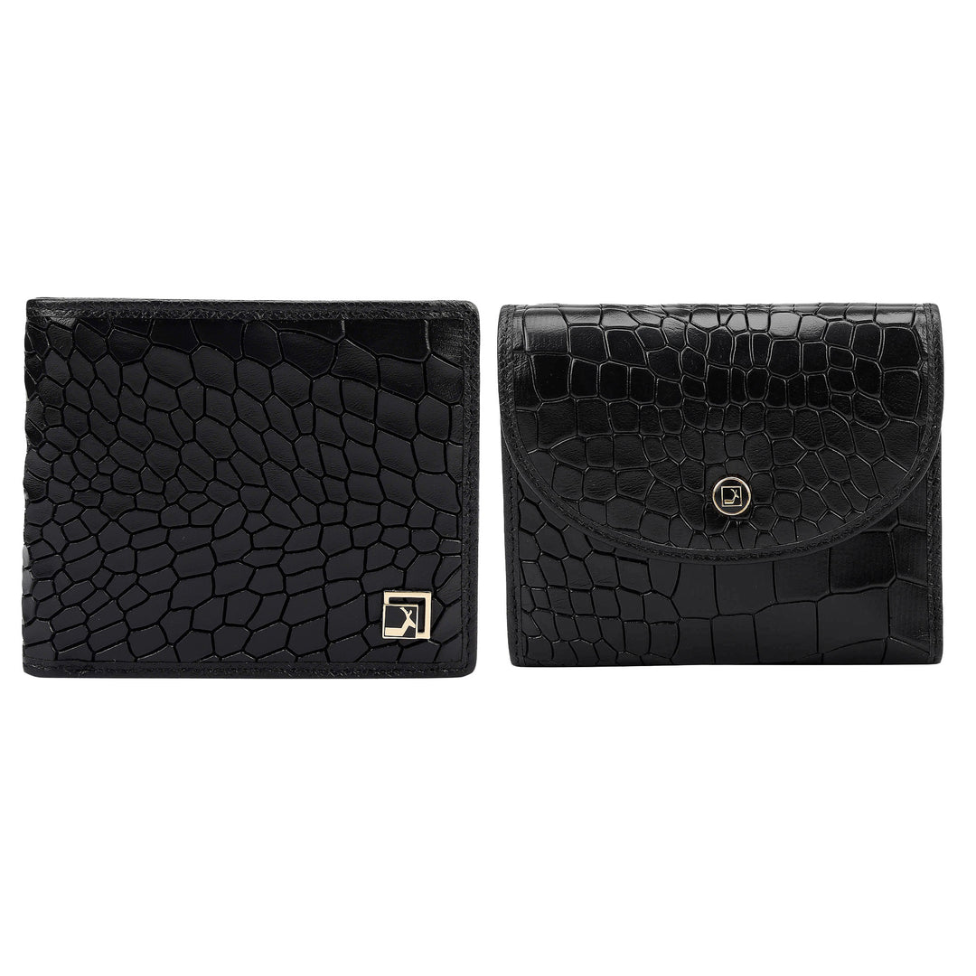 Black Croco Leather Mens & Ladies Wallet Gift Set