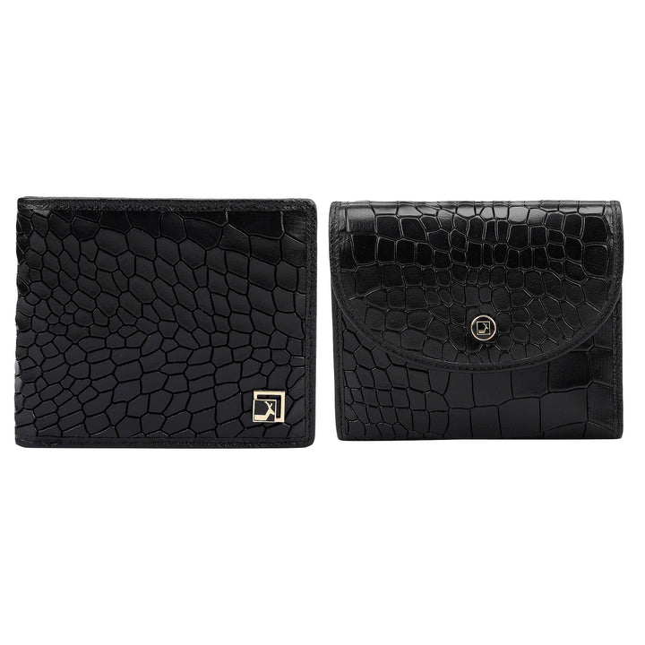 Black Croco Leather Mens & Ladies Wallet Gift Set