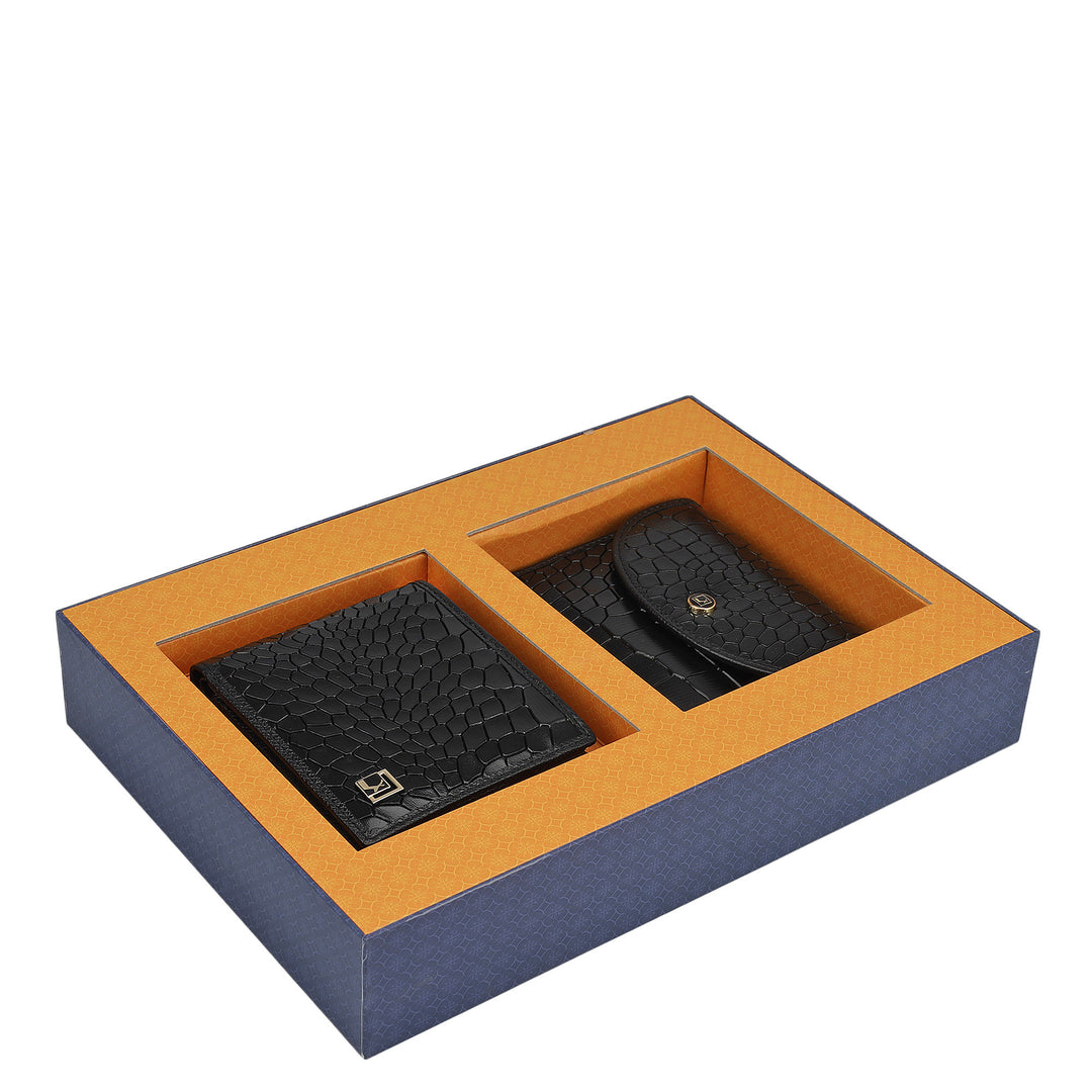 Black Croco Leather Mens & Ladies Wallet Gift Set