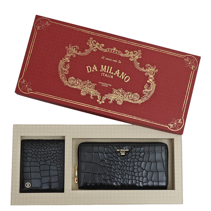 Black Croco Leather Mens & Ladies Wallet Gift Set