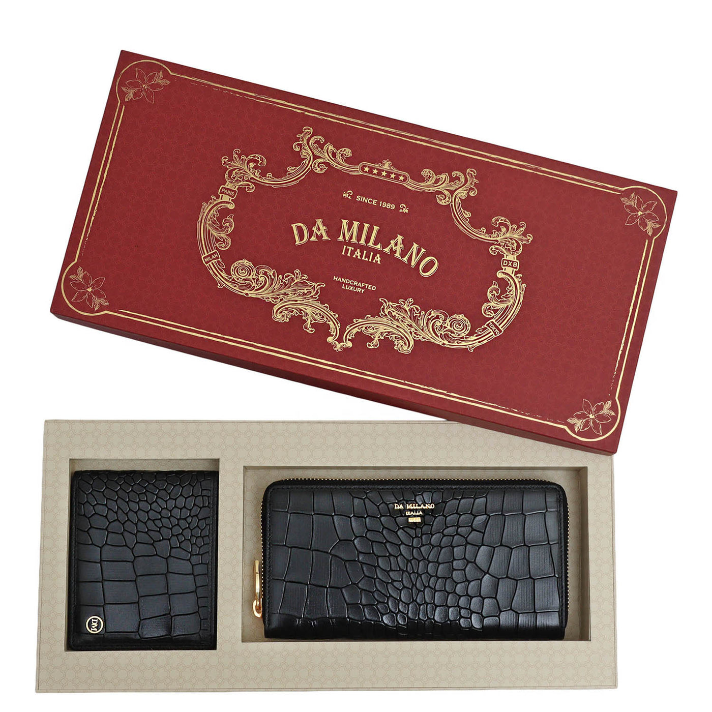 Black Croco Leather Mens & Ladies Wallet Gift Set