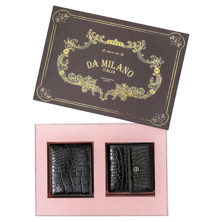 Black Croco Leather Mens & Ladies Wallet Gift Set
