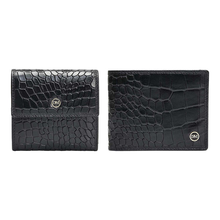 Black Croco Leather Mens & Ladies Wallet Gift Set