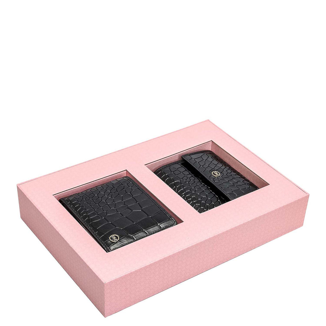 Black Croco Leather Mens & Ladies Wallet Gift Set