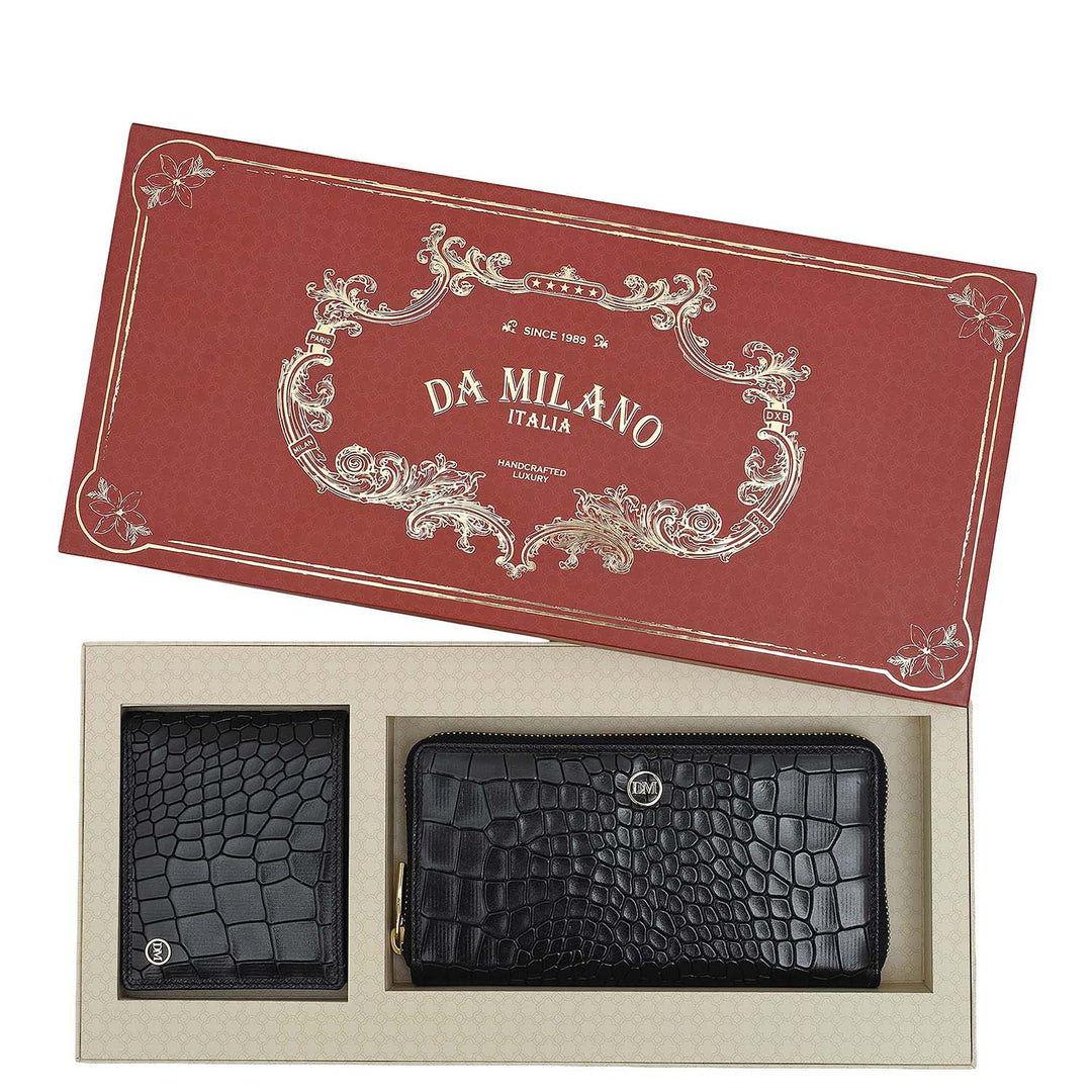 Black Croco Leather Mens & Ladies Wallet Gift Set