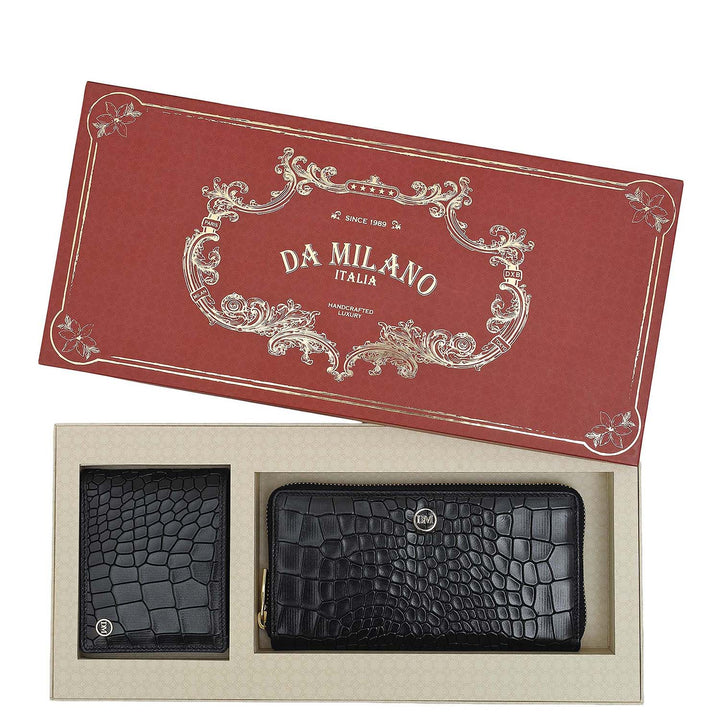 Black Croco Leather Mens & Ladies Wallet Gift Set