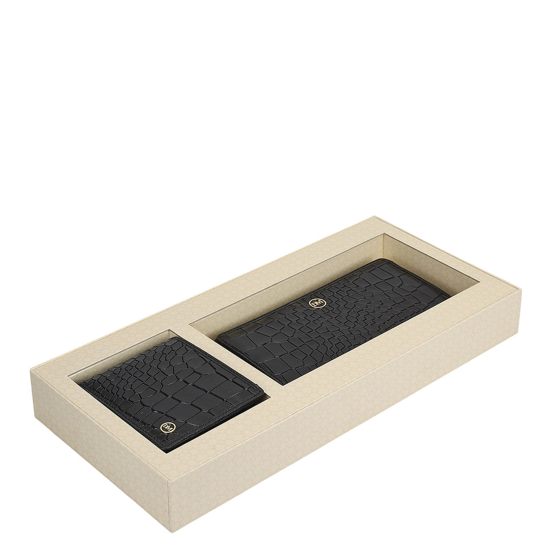 Black Croco Leather Mens & Ladies Wallet Gift Set